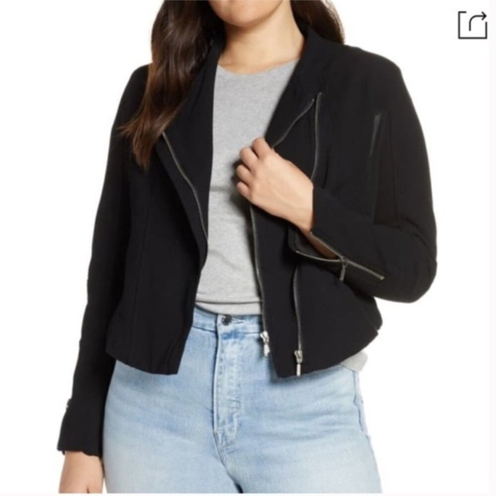 Anthropologie Blank NYC Mesh Detail BlackCrepe Jacket size M